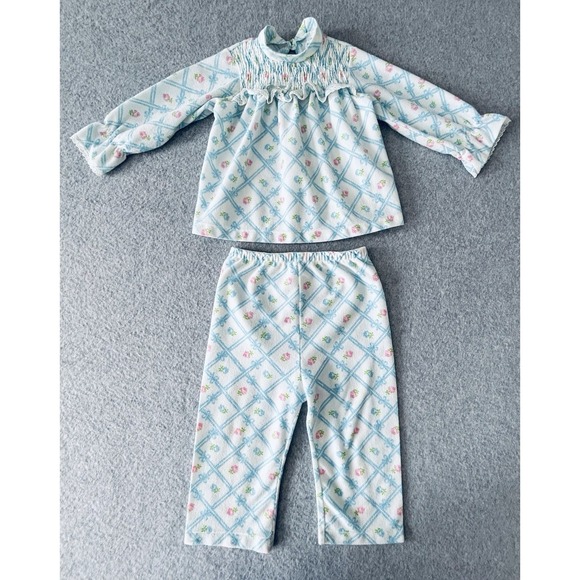 Carter's Other - Vintage Carters Girls 2 Piece Pajamas 2T Pink Blue Roses Bows Long Sleeve Y2K